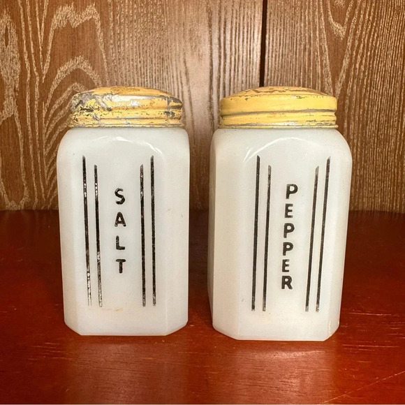 Other - Vintage Milk Glass Salt & Pepper Shaker Collectible White & Black Kitchen Set